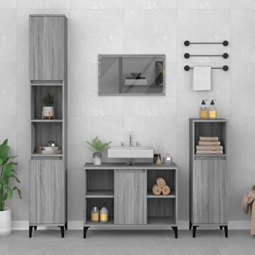 Iiaky 3-TLG. Badmöbel-Set Grau Sonoma Holzwerkstoff Badezimmer möbel waschbeckenunterschrank klein - 3185627