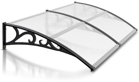 Joparri Auvent pour Porte d'entrée avec Partie Latérale, 100x200cm, Transparent en Polycarbonate et Aluminium de 6 mm, Toit de Porte pour l'Extérieur Protection Contre la Pluie