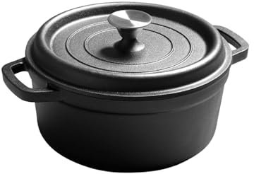 Perfeclan Cast Iron Dutch Oven Pot with Lid Multipurpose Casserole Dish Sturdy Easy Clean Cookware Skillet Double Ear for Frying Bread, 10cm