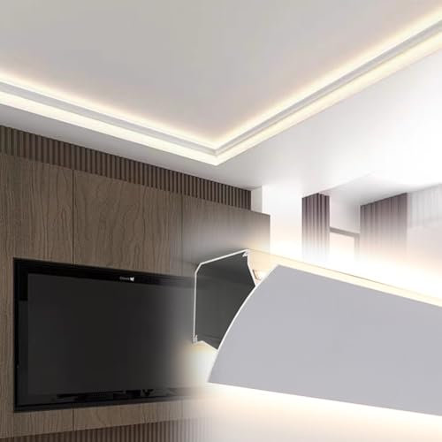 Moldura Iluminacion Canal de Aluminio con Iluminación Indirecta, Moldura de Techo con Iluminación LED, Zócalo con LED para Techo, Difusor LED para Dormitorio, Sala de Estar y Pasillo(28m/91.9ft)