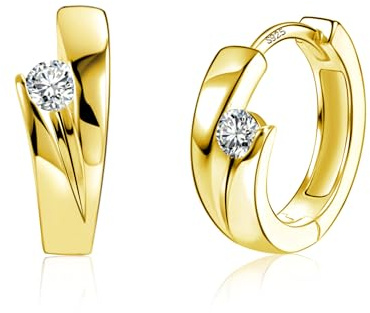 ALEXCRAFT Boucles d'Oreilles Créoles Or, Créoles Petites Épaisses avec Zircone, Créole en Cartilage, Hypoallergéniques, Argent 925 Post, Plaqué or 14 Carats, pour Femme, Filles, Homme