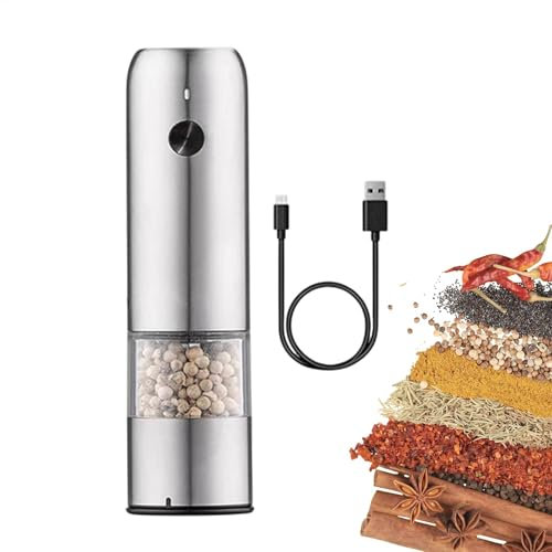 Salero automático Molinillo de sal recargable por USB Molinillo de pimienta, núcleo de molienda de cerámica, grosor ajustable, máquina de molienda de pimienta portátil para el hogar