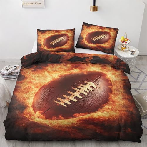 Parure de Lit 220x240 Football Américain - Housse de Couette 2 Personnes Motif Garcon Rugby Sports avec Fermeture éclair - Ensemble de Literie en Microfibre Douce avec 2 Taies d'oreiller T#&-47