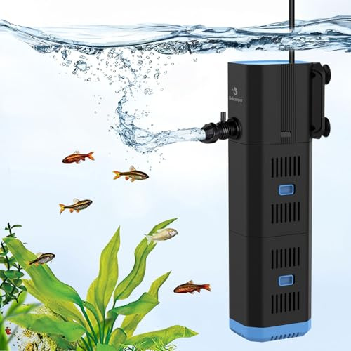 fishkeeper Aquarium Filter, Adjustable 1000L/H Aquarium innenfilter für 120L-300L Aquarien, 4-in-1 Aquarium Pumpe mit Filter, Sauerstoff, Wavemaker, Filterschwamm