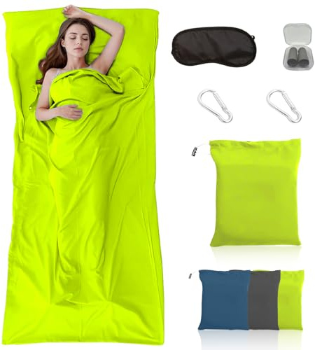 lafo 2-i-1 set med resesovsäck, ultralätt mikrofiberinlett med sidenfibertextur, kompakt förpackningsstorlek för vandrarhem, camping och backpacking, 220 x 90 cm (grön)