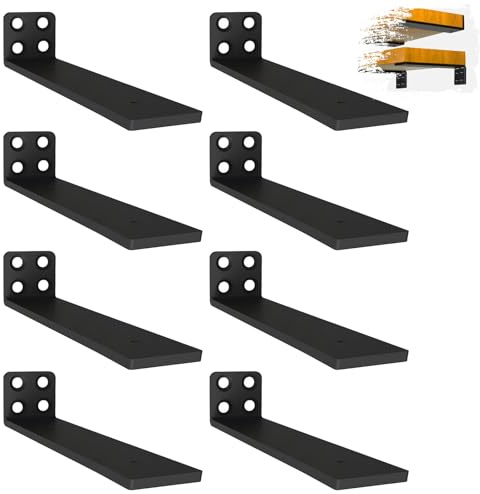 8 Stücke Regalhalterung Schwarz 10cm, Schwerlast L Regalwinkel mit Befestigungsschrauben für Wohnzimmer | Büro| Küchen, Tragkraft 75 KG (Schwarz)