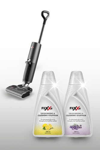 Flixxe X3 Premium 2-in-1 Nass-Trockensauger incl. 2 Liter Reinigungslösung – Kabellos, 200W Leistung, 40 Min Laufzeit, Selbstreinigung, X-Sense Technologie, Beidseitige Kantenreinigung (grau)