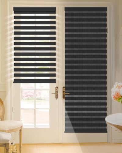 Tokblind Motorized Zebra Shades with Remote Control, Electric Dual Layer Sheer Roller Blind Compatible with Alexa via Hub, Smart Day and Night Blinds for Windows, Customized Size (Black)