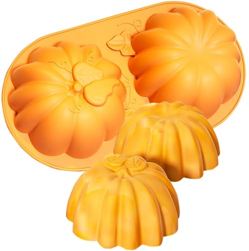 JAHEMU Stampo in Silicone Halloween Stampo per Torta Zucca Stampi per Cioccolato Mousse Autunno 3D Zucca Silicone Stampi Halloween, per Cioccolato Torta Muffin Fondant Zucchero 2 Pezzi
