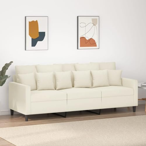 Emmtore Sofa 3-Sitzer,Loungesofa Couch mit Armlehnen Rückenkissen,Wohnzimmersofa Designsofa Metallgestell, Sitzmöbel Zweisitzer Samt Creme,180 cm