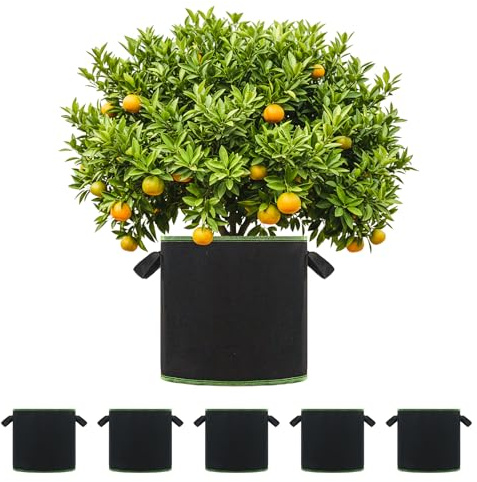 Gegaden 5 Stück 30L Vliesstoff Pflanzsack mit Griffe - Wiederverwendbare Pflanztasche für Tomaten, Kartoffeln, Erdbeeren, Gemüse, Blumen - Geeignet für Garten, Gewächshaus, Balkon, Terrasse
