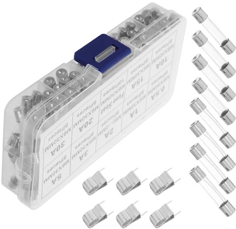 UKCOCO Assortiment de 72 Fusibles en Verre à Fusion Rapide 05 A à 30 A Mini Fusibles Tubulaires Transparents pour Circuits Électriques Automobiles et Appareils Électroménagers