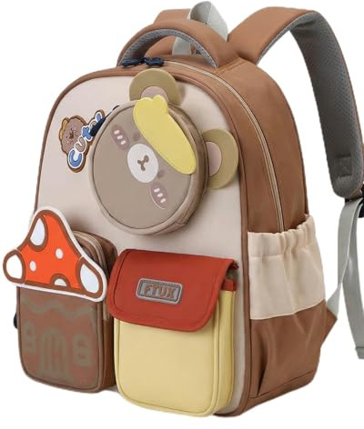 PROTAURI Sac a Dos Enfant Maternelle Garçon, Cartable Maternelle avec Grande Capacité, Sac À Dos Mignon et Réfléchissant avec Sangle de Poitrine, 3-7 Ans, Brun