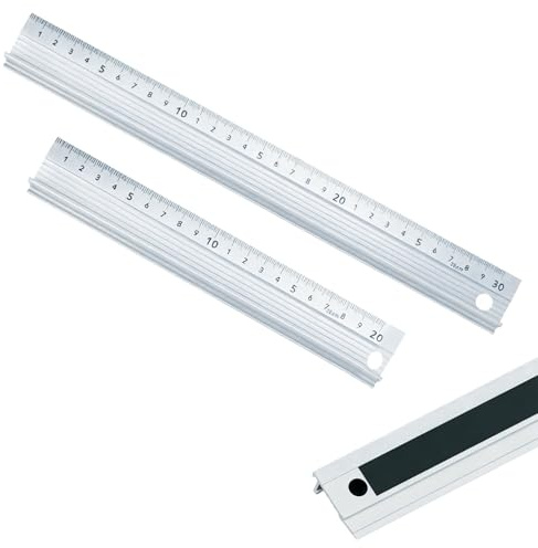 20cm&30cm Aluminium Cutting Ruler Set with Raised Grip, White Multifunctional Precision Ruler with Non-Slip Strip, Metal Safety Rulers for Daily Offices DIY Measurement