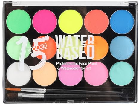 petjoyful Kids Face Paint Kit 15 Colors Water Based Face Body Painting Palette Washable Makeup Kit for Cosplay Party Halloween 30g (Type B)
