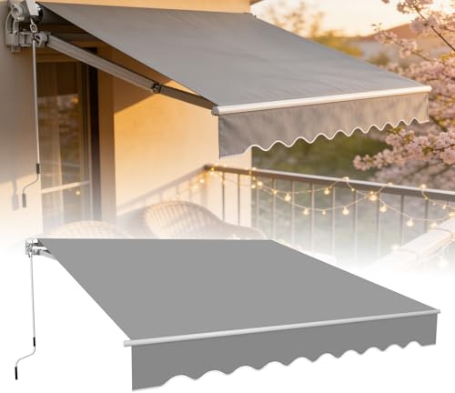 LZQ Klemm Markisen Balkon Sonnen Gelenkarmmarkise Handkurbel,Sonnenschutz Wasserdicht Staubdicht Höhenverstellbar (Hellgrau,2.5 * 2M)