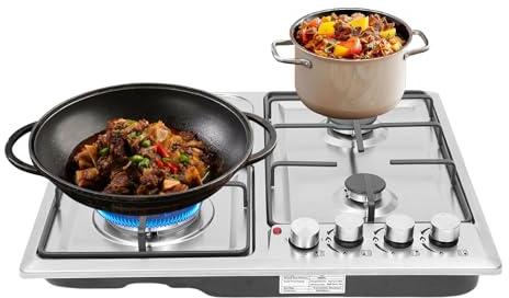Piano cottura a gas, 4 fuochi, 3 gas + 1 piastra elettrica, in acciaio inox, con protezione dalla caduta, accensione elettronica, griglia rimovibile, versatile fornello a gas da campeggio per cucina