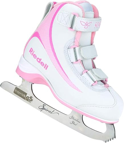Riedell Soar Junior Kids Ice Skates for Girls and Boys - Sleek Insulated Skate Shoes with Foam-Backed Lining, Stainless Steel Blades, and PVC Soles - Pink - Size 11 JR