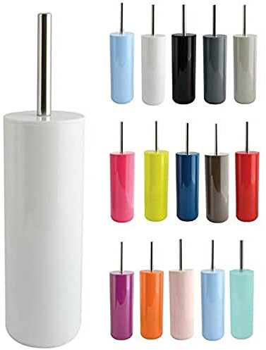 MSV Toilettenbürste Toilettenbürstenhalter Toilettenbürstenbehälter INAGUA – WC-Set aus Polystyrol Handbesen mit Stiel aus Edelstahl, Weiß