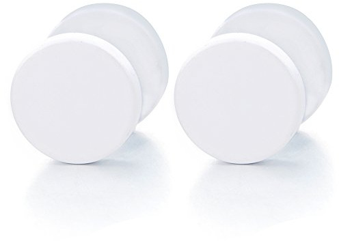 White Fake Plug Earrings, Stainless Steel Faux Gauge Stud Earrings Round Disc Ear Gauge Look Unisex Minimalist Punk