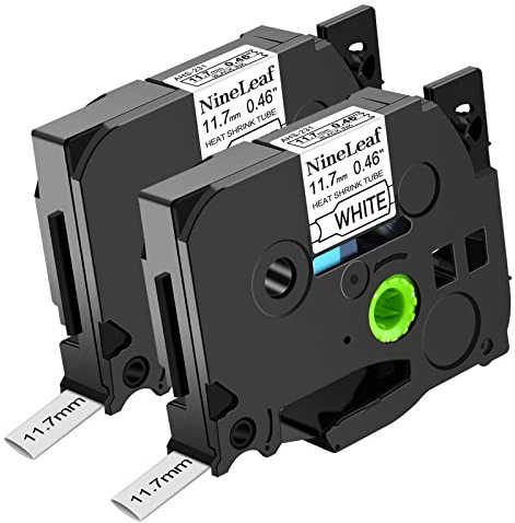 NineLeaf 2 x Kompatibel mit Brother Schrumpfschlauch 11,7mm HSe-231 HSe231 HS-231 Etikettenband Schwarz auf Weiß Schriftband für P-Touch PT-E300 PT-E500 PT-E550W PT-P750WVP Etikettenhersteller