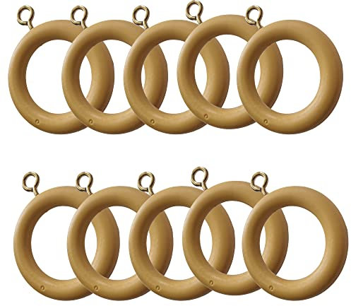 35mm x 54mm Beech Curtain Rings Effect Drapery Pole Rod Rings Curtain Loops Gliders with Eye for 28mm Pole (Pack of 10)