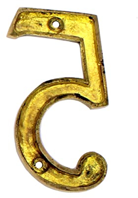 eSplanade 4 Brass House Hotel Door Number Plaque Sticky Numeric Numerical Digit 0-9 (5 (Five))