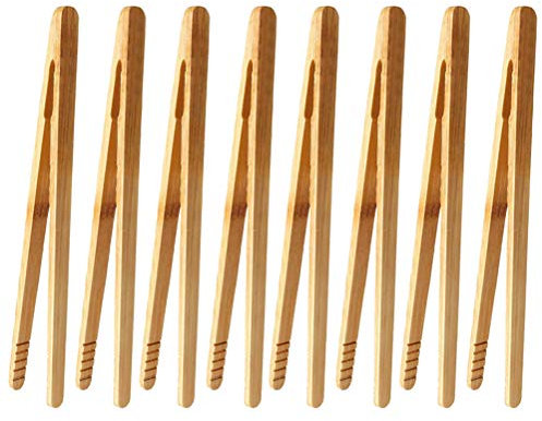 nuoshen 8 pcs Bamboo Tongs, 17.5 cm/6.9 inch Toaster Tongs for Cooking Toast Bread Pickles Tea Bamboo Kitchen Tongs