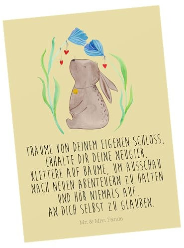 Mr. & Mrs. Panda Postkarte Hase Blume - Geschenk, Geburtstag, Postkarten, Kindergeburtstag, Träume, Grußkarte, Motivkarte, Fotokarte, Schwangerschaft, Ostern, Geburt, Ansichtskarte