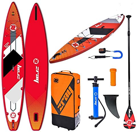 ZRAY R1 Racing SUP Board Komplettset 381x76x15 cm | aufblasbares Stand Up Paddle Board für 1 Person | schnelles Touring-Board inkl. Pumpe, Paddel & Rucksack | Robustes SUP für Training & Rennen