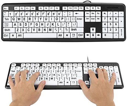 Cuifati Tastiera con visione bassa, tastiera senior cablata USB con tasti di grande pressione, tasti grandi, tastiera portatile compatta cablata per laptop/PC, nero, alta
