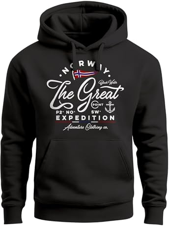 Neverless® Hoodie Herren Norwegen The Great Expedition Outdoor Adventure Print Kapuzen-Pullover Männer Fashion Streetstyle