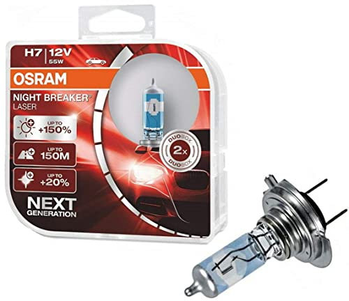 2x H7 55W 12V Night Breaker Laser +150% Next Generation 64210NL-HCB hell Weiß Ersatz Halogen Birne für Scheinwerfer, Fernlicht, Abblendlicht - E-geprüft