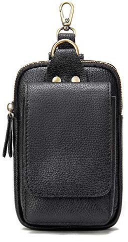 Handy Gürteltasche Leder Klein, Handy Hüfttaschen Schwarz, 6.7 Vertikal Leder Handytasche mit Gütelclip Herrentasche Bauchtasche Handy Gürtel Tasche Brieftasche Geldbörse mit Karabiner Gürtelschlaufe