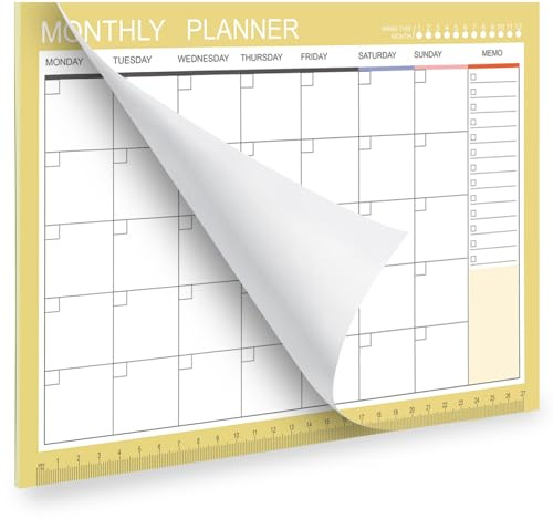Phyxin Undated Planner, 54 Sheets Blank Calendar, 11.2 x 8.3 Monthly Calendar Planner, Tear Off Undated Monthly Planner with Memo for Women, Students, Teachers, Yellow