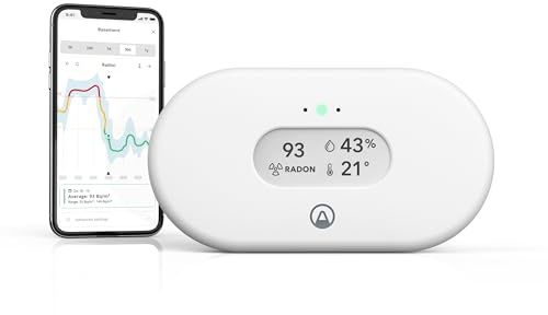 Airthings View Radon 2989 - Monitor de gas radón (gas radón, humedad, temperatura) con conexión Wi-Fi, función de hub y pantalla Calm Tech