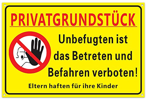 BETESSIN Hinweisschilder Privatgrundstück Schilder 30x20cm Betreten und Befahren verboten Schild mit 5mm Bohrlöcher PVC Hart-Plastik Warnschild Wetterfest & UV-beständig Schilder Gelb