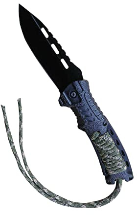 Ritter Premium Survival Bushcraft Taschenmeser mit Paracord Feuerstahl und Signalpfeife aus rostfreiem Messerstahl, Schwarz