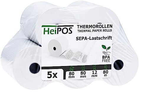 HeiGroup - HeiPOS 5 Thermorollen mit SEPA/Lastschrift - Mandat - 80 mm x 80 m - 55 g/m² Papier