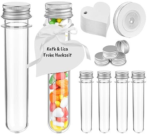 Mocraft 15Pcs Test Tubes 45ml Plastic Test Tubes with Screw CapTransparent Tubes with 20 Pcs White Kraft Paper for Sweets Candy Lab,DIY Craft, Wedding,Halloween,Christmas