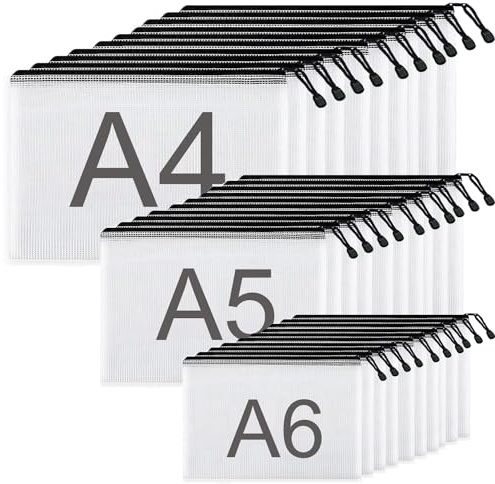 JMIATRY 30 Stück Dokumententasche mit Reißverschluss A4+A5+A6, Beutel mit Reißverschluss, Wasserdichte Dokumententasche für Datei, Papier, Dokumente, Kosmetika
