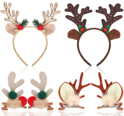 HOWAF Weihnachts Haarreif Rentier Geweih - Haarschmuck und Haarspangen für Weihnachtskostüm, Karneval Fasching Kostüm