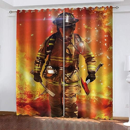 Vorhiange Blickdicht Mit Motiv Fuir Das Schlafzimmer Feuerwehr 280cm lang 300cm Breite 3D Gedruckt Gardinen Mit Osen 3D Muster Wohnzimmer Schlafzimmer