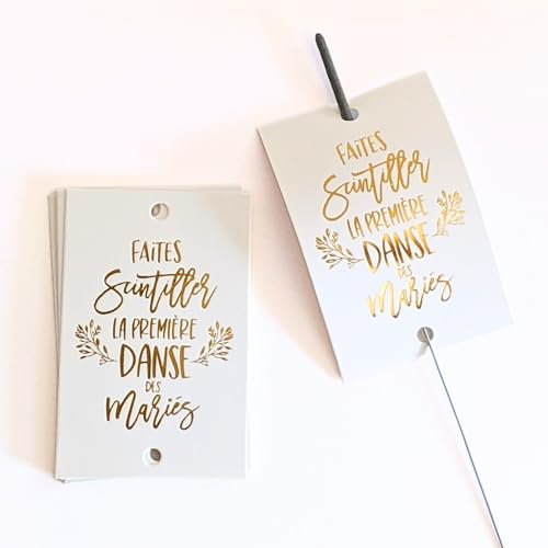 TE Whaka Etiquettes mariage cierge magique Faites scintiller l'entrée des mariés | Decoration mariage - Papeterie - Animation Photos - Cadeau invites Danse (or), 50