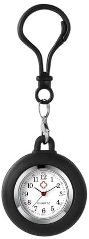 JewelryWe Karabineruhr Silikon Taschenuhr mit Karabiner: Damen Analog Quarz Karabiner Uhr mit Schwarz abnehmbarem Silikon Hülle Frauen FOB Clip auf Uhr für Ärzte Krankenschwestern