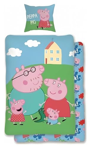 arlis Bettwäsche Peppa Pig – 1 Bettbezug + 1 Kissenbezug, 100 % Baumwolle (Bettwäsche Peppa Wutz, 140 x 200 cm)