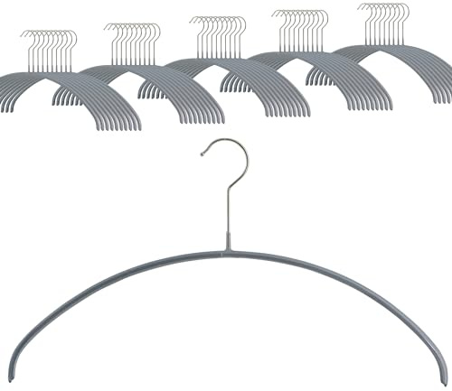 MAWA Grucce Appendiabiti, Set di 50 Grucce Salvaspazio e Antiscivolo, Ideali per T-Shirt e Maglioni, Gancio Girevole 360°, Rivestimento Antiscivolo, 40 cm, Argento