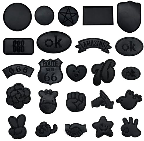Woohome 24 Stück Patches zum Aufbügeln, Abzeichen Bügelflicken Flicken Patches Patch Sticker Applikationen Zum Nähen Oder Aufbügeln für Denim Jeans, Bügelflicken Set, Dekoration and Repariere
