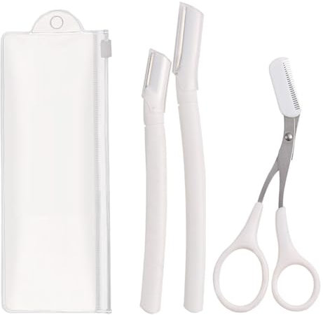 Bmeigo 3pcs Eyebrow Razors, Dermaplaning Blades for Face with Eyebrows Scissors Eyebrow Trimmer Upper Lip Facial Hair Shaver with Cover for Women Men Exfoliating Peach Fuzz Remover (White)