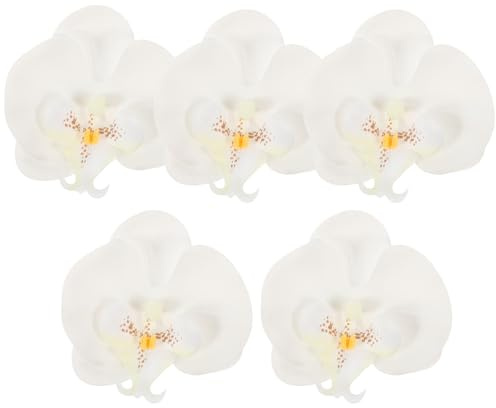 NUOBESTY 5St Künstliche Orchideenblüten gefälschte Orchideen Künstliche Orchideenköpfe Clip auf Blumen Schüttgut schmücken künstliche Blütenkopf Phalaenopsis Seidenblume Weiß